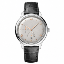 Relógio social com mostrador prateado de 41 mm e pulseira de couro preta