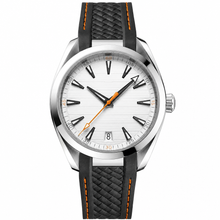 Relógio esportivo casual de 41 mm com mostrador branco e pulseira de borracha preta