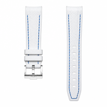 Pulseira de relógio de borracha branca com costura azul