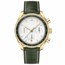 Relógio social com caixa dourada de 38 mm e pulseira de couro verde