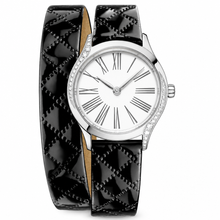 Relógio feminino de ocasião com pulseira de couro envernizado preto