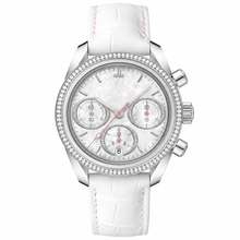 Relógio cronógrafo feminino de elegante, com mostrador branco de 38 mm