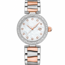 Relógio social bicolor de 34 mm com detalhes em pedras preciosas
