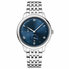Relógio social em aço inoxidável, 41 mm, mostrador azul
