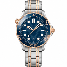 Relógio de mergulho em dois tons com mostrador azul, 42 mm