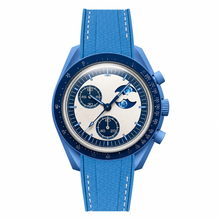 Relógio cronógrafo azul com pulseira de borracha