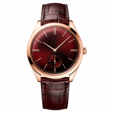 Relógio social em tom de ouro-rosa com pulseira de couro marrom, 40 mm