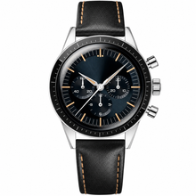 Relógio cronógrafo com pulseira de couro preta, 40 mm