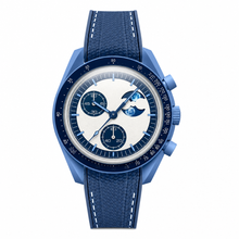 Relógio Blue Sport com fase lunar e pulseira de borracha