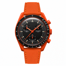Relógio esportivo com pulseira de couro laranja