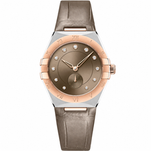 Relógio feminino com ponteiro de segundos, cor taupe, pulseira de couro em ouro rosa, 34 mm