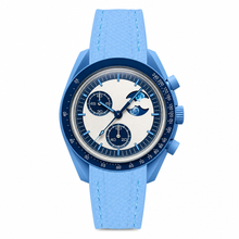 Relógio cronógrafo azul com pulseira de borracha