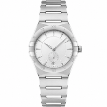 Relógio feminino com ponteiro de segundos, aço branco, 34 mm