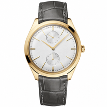 Relógio social em tom dourado com pulseira de couro cinza, 40 mm