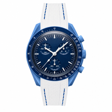 Relógio esportivo azul com pulseira de borracha branca