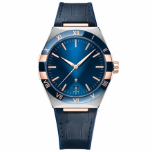 Relógio social masculino com mostrador azul e pulseira de couro, 41 mm