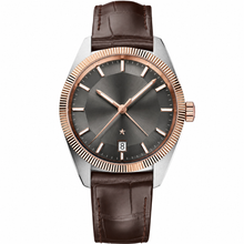 Relógio social com calendário, couro cinza e marrom, 41 mm