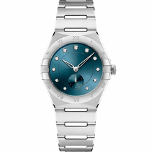 Relógio feminino com ponteiro de segundos, cor azul-petróleo, em aço, 34 mm