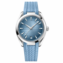 Relógio casual com mostrador azul e pulseira de silicone azul-claro, 41 mm