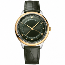 Relógio clássico de vestir com pulseira de couro verde, 42 mm