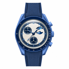 Relógio com pulseira de borracha azul e fase lunar