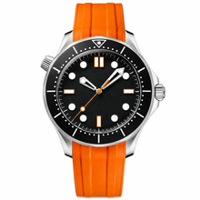 Relógio Sport Diver com mostrador preto e pulseira de borracha laranja, 42 mm