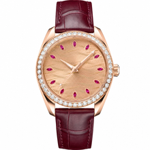 Relógio feminino de 38 mm em tom de ouro rosa, com marcadores de pedras preciosas